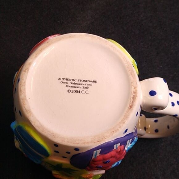 Flip Flop Sandals Stoneware Mug Blue Polk a dots/Flowers Cottagecore - Picture 5 of 7